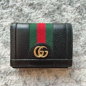 Gucci Calfskin Web Ophidia Card Case Black